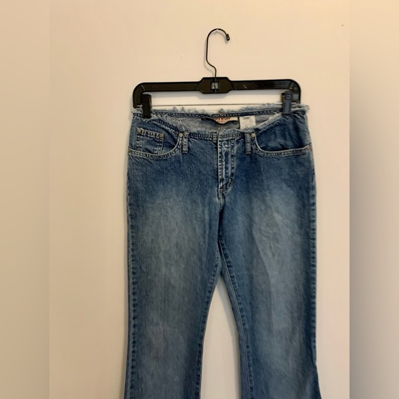 Y2K VTG Paris Blues Low Rise Jean Flare Fray No Waistband Light Medium Wash 2000 - Picture 10 of 15